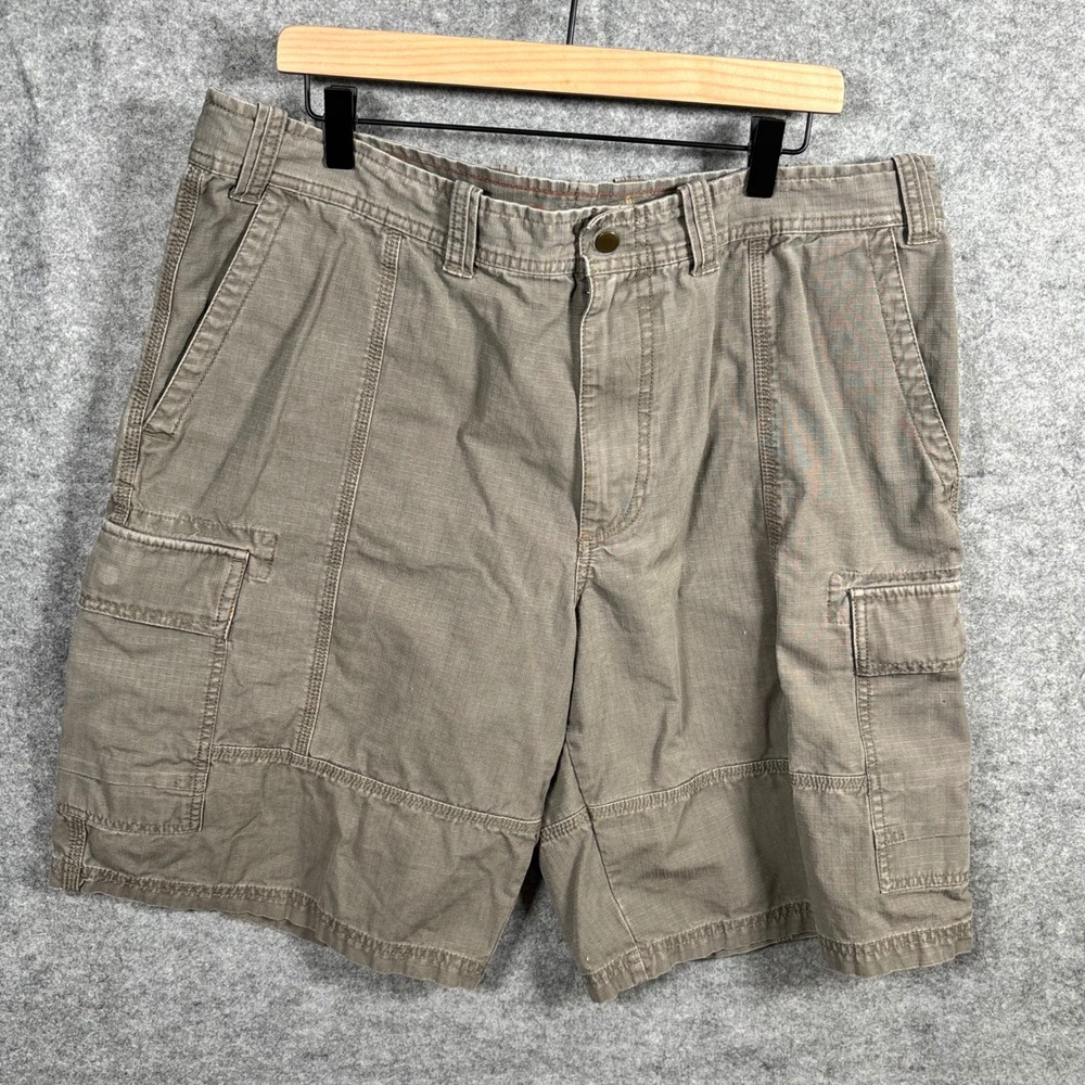 Eddie Bauer Mens Ripstop Cotton Cargo Shorts Size 40 Green Gray Outdoor Hiking